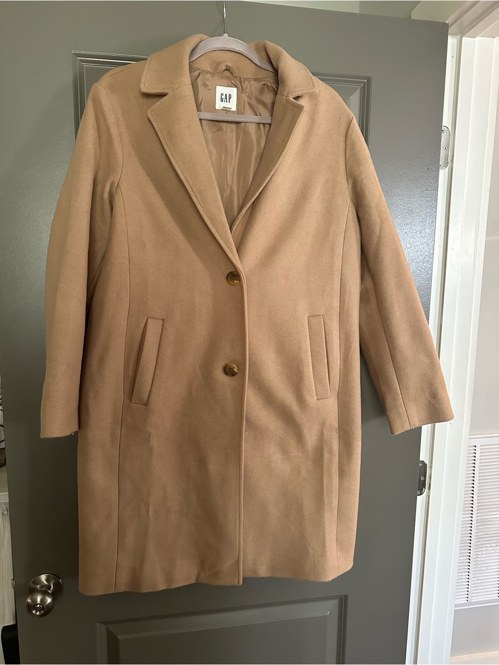 GAP Women's Camel Single-Button Wool-Blend Pea Coat